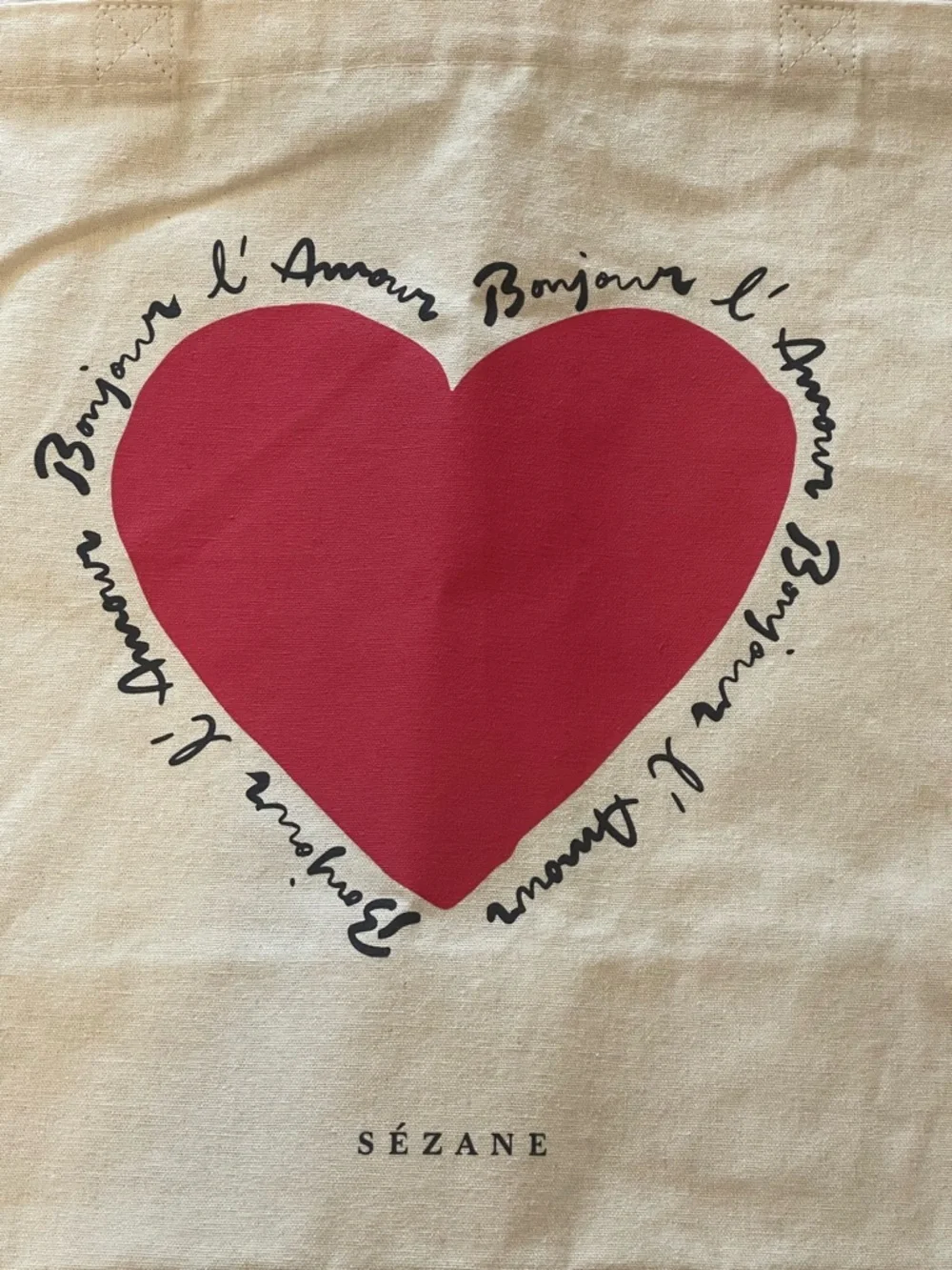 Sezane Limited Edition Canvas Heart Tote Bag, Ivory, Red Heart, Never Used, NEW